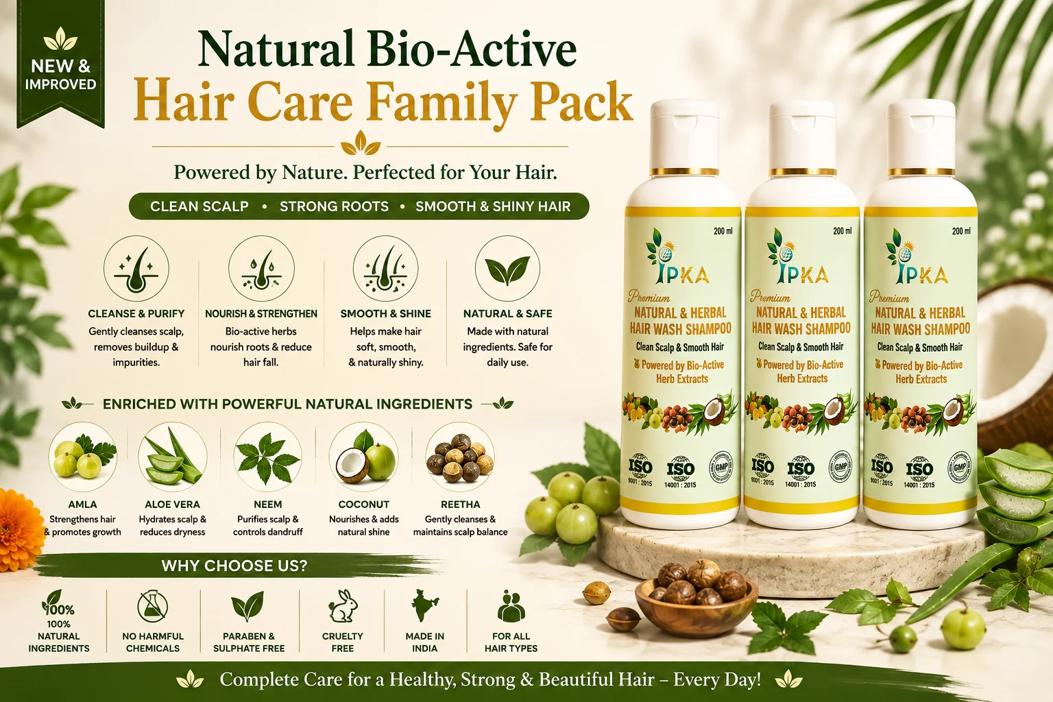 Natural Bio-Active Hair Care Family Pack